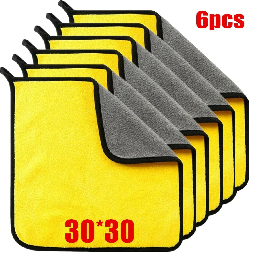 Eliteridegear microfiber cleaning towels, 6 or 2 pack, thick, soft, high water absorption plush towels for car washing and drying.