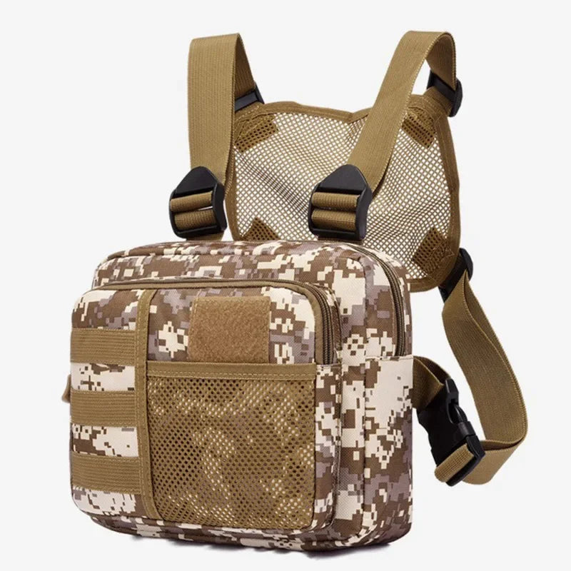 Unisex tactical vest with multiple compartments, waterproof Oxford fabric, Eliteridegear streetwear chest rig bag, sporty and functional.