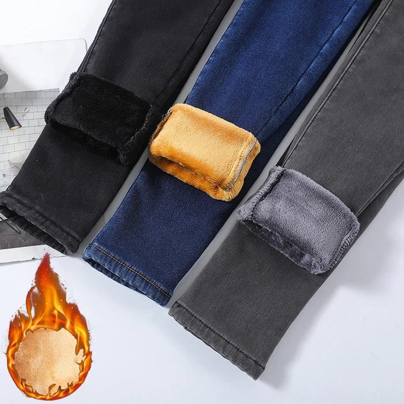 Women’s thermal skinny fleece jeans by Adistore featuring winter warm, stretch denim fabric and a fitted, stylish design.