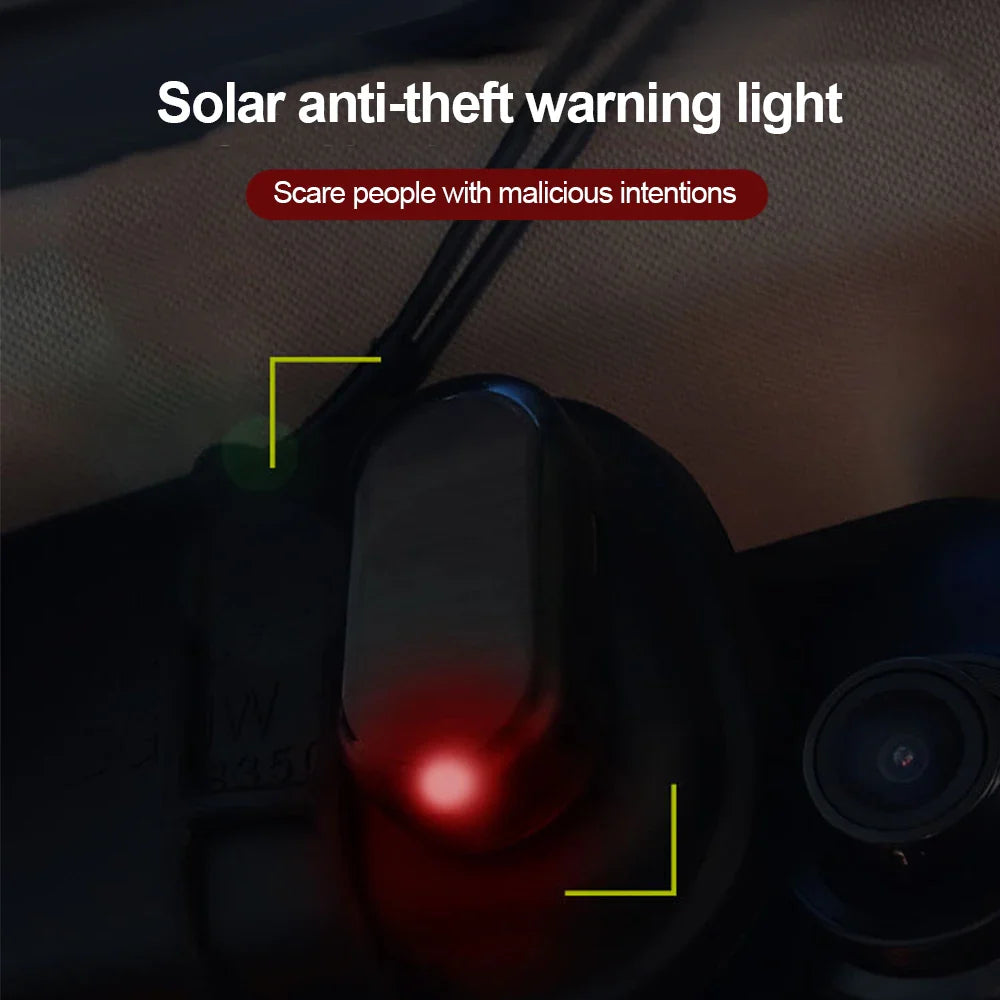 Eliteridegear solar powered car security light with flashing LED warning lamp, simulated dummy alarm for anti-theft safety.