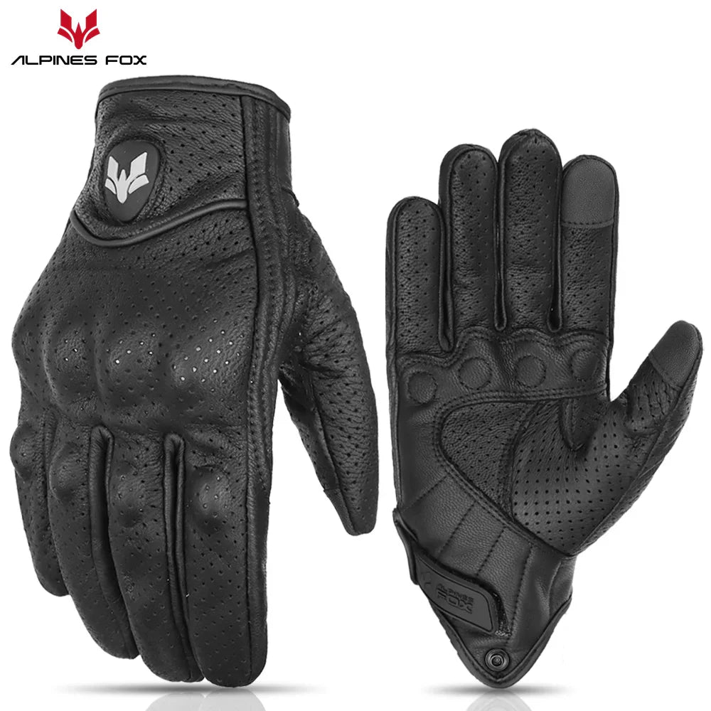 Eliteridegear summer retro perforated leather motorcycle gloves for men and women, full finger motocross biker gloves.