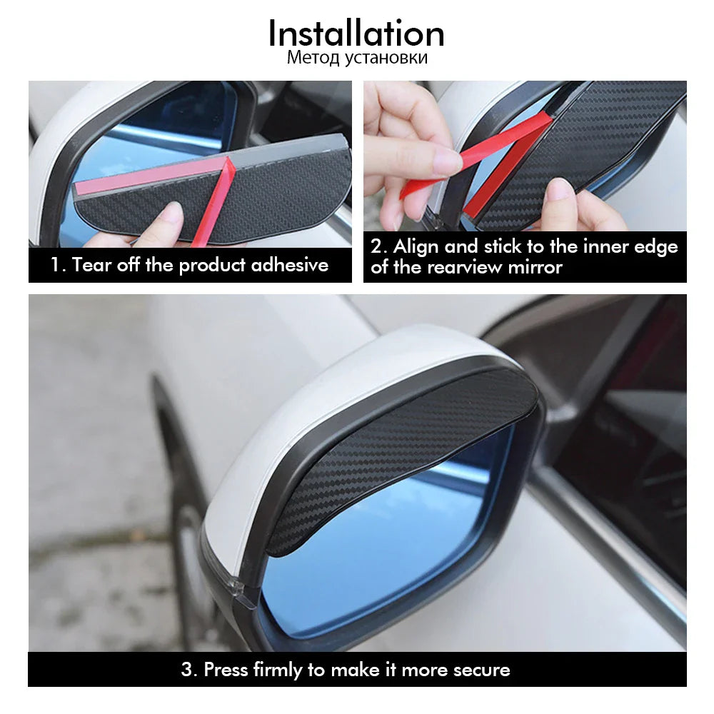 Eliteridegear 2-piece car carbon fiber rain brow rear view mirror rain cover with self-adhesive sun visor for clear vision auto accessories