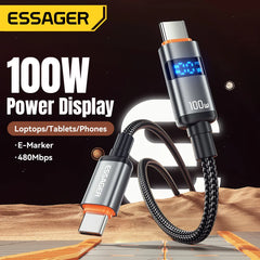 Adistore Essager 100W USB-C to USB-C PD fast charge cable on a white background, showcasing durable cable design and connectors