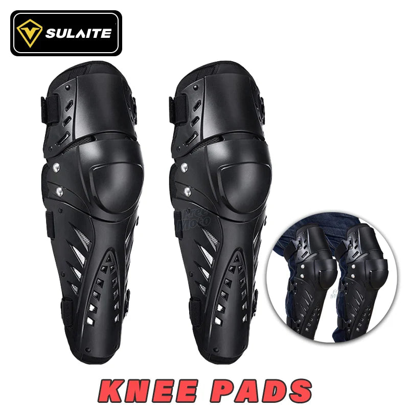 Eliteridegear SULAITE motorcycle knee pads with protective armor, designed for motocross and mountain biking.