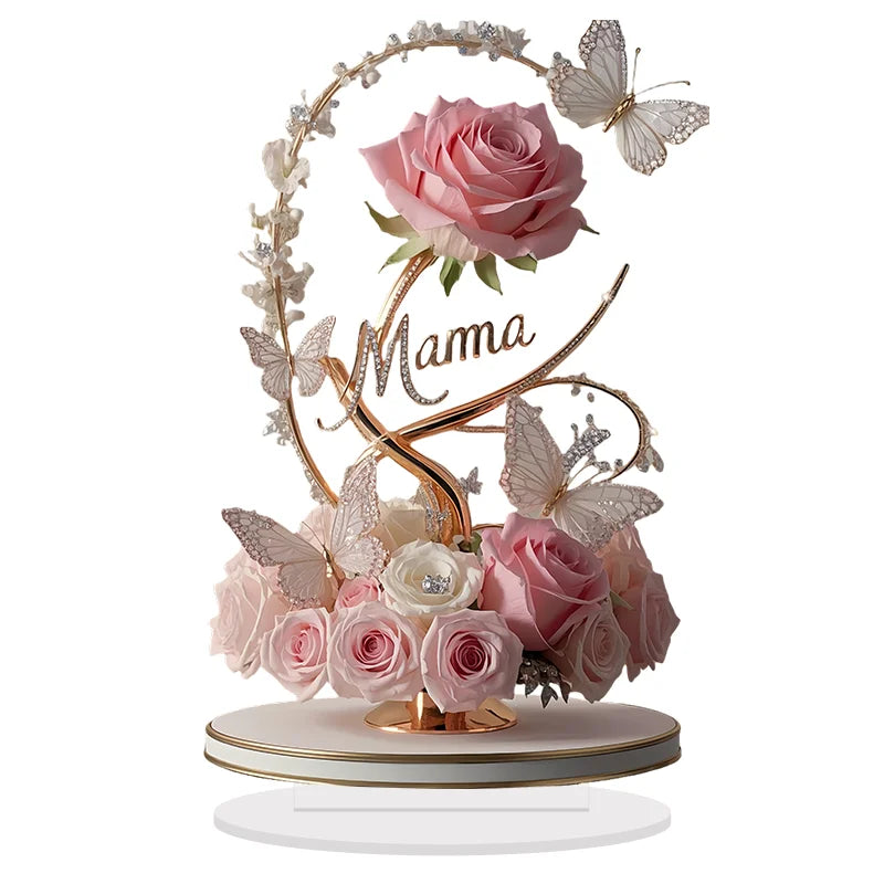 Choice 2D Acrylic Pink Flower Bouquet For Mom Desk Decor