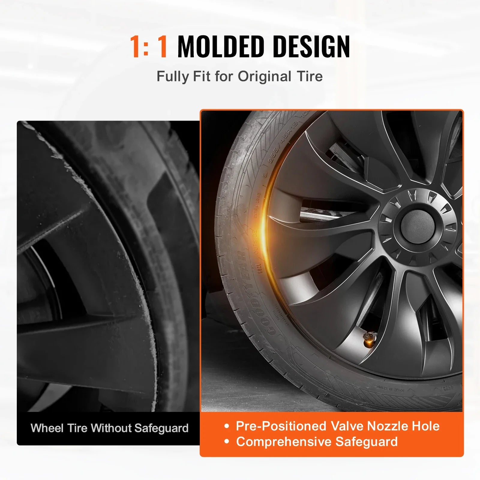 Eliteridegear VEVOR 18-inch ABS wheel rim cover with snap-on design, guard tape, valve nozzle hole, and durable hubcap.