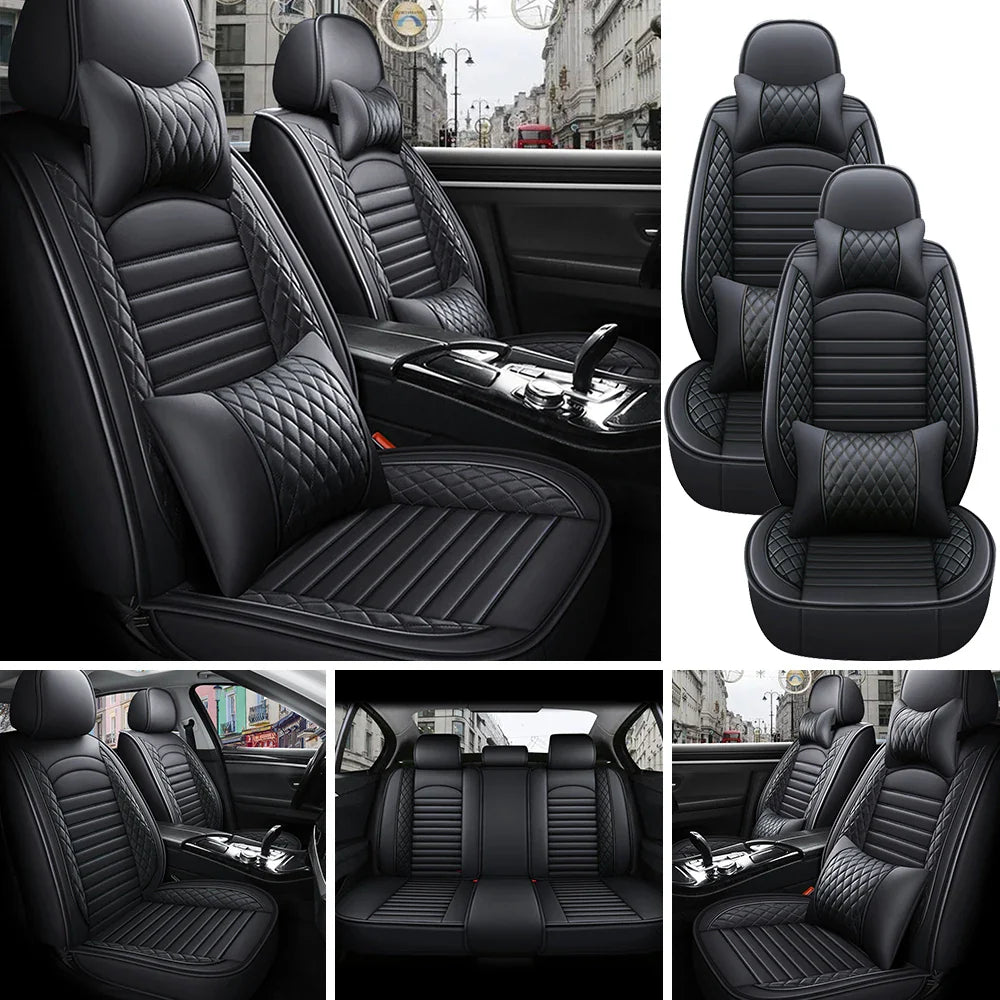 Eliteridegear 5-seats PU leather car seat covers set with front and rear seat cushions, universal fit, full protection for vehicle interior