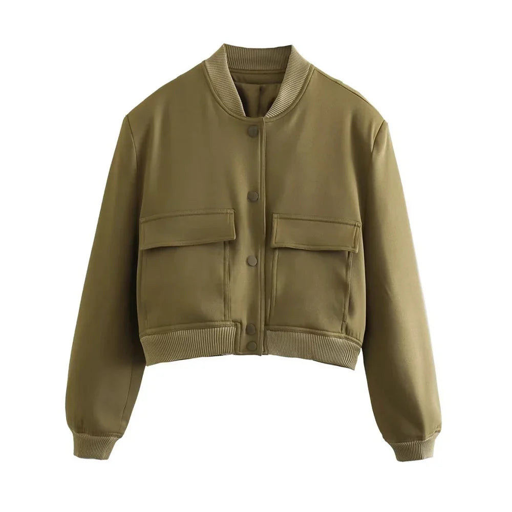 Adistore SLTNX TRAF women's bomber jacket featuring long sleeves and pockets, stylish and comfortable ladies jacket.