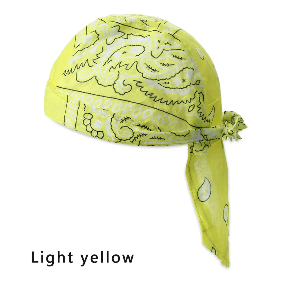 Unisex satin long tail doo rag durag with pirate style bandana design, ideal for hip hop, biker, or casual headwear.