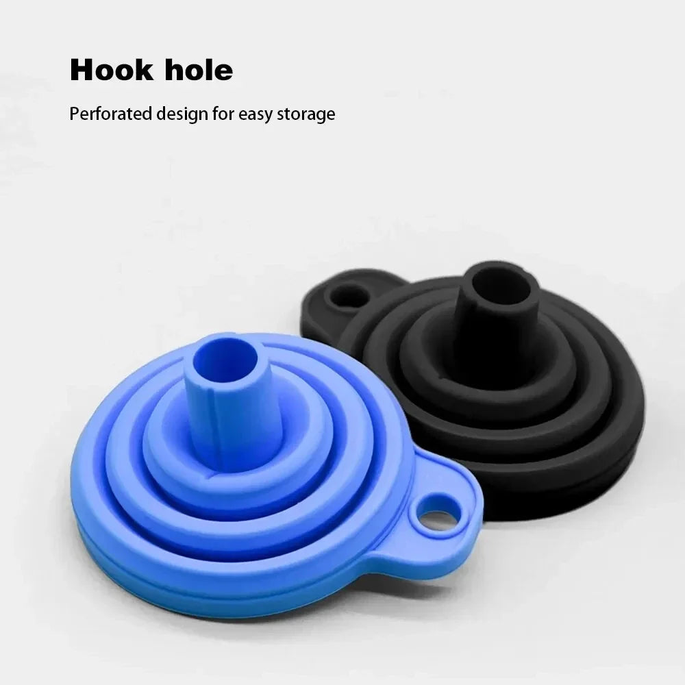 Eliteridegear foldable portable funnel for fuel, oil, beer, and kitchen use, featuring a compact, flexible design for easy pouring.