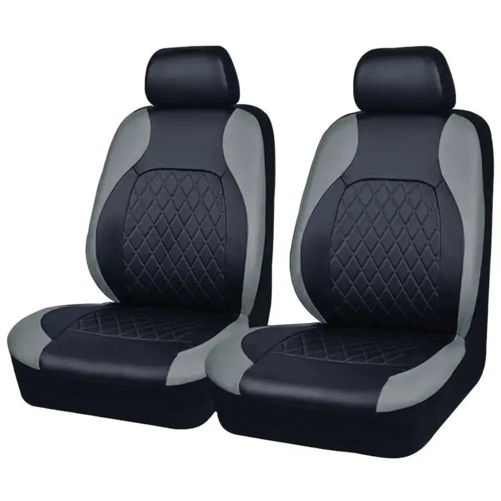 Black Eliteridegear sports PVC universal car seat covers fitted on vehicle seats, showcasing a sleek, durable design.