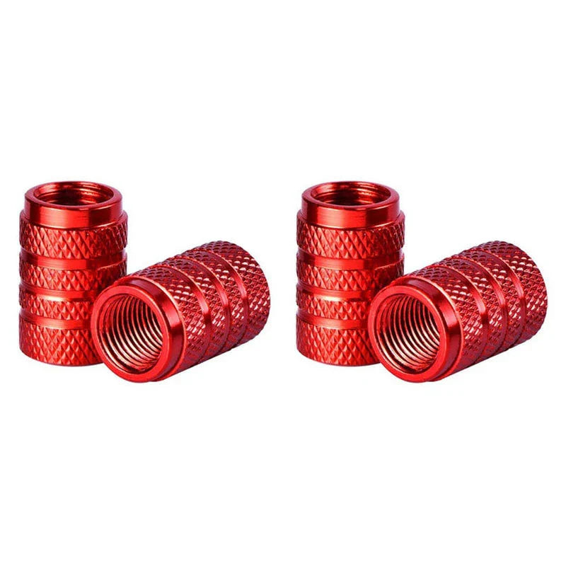 Set of 4 Eliteridegear aluminum car wheel tire valve stem caps with dust covers, stylish and durable for vehicle tire maintenance.