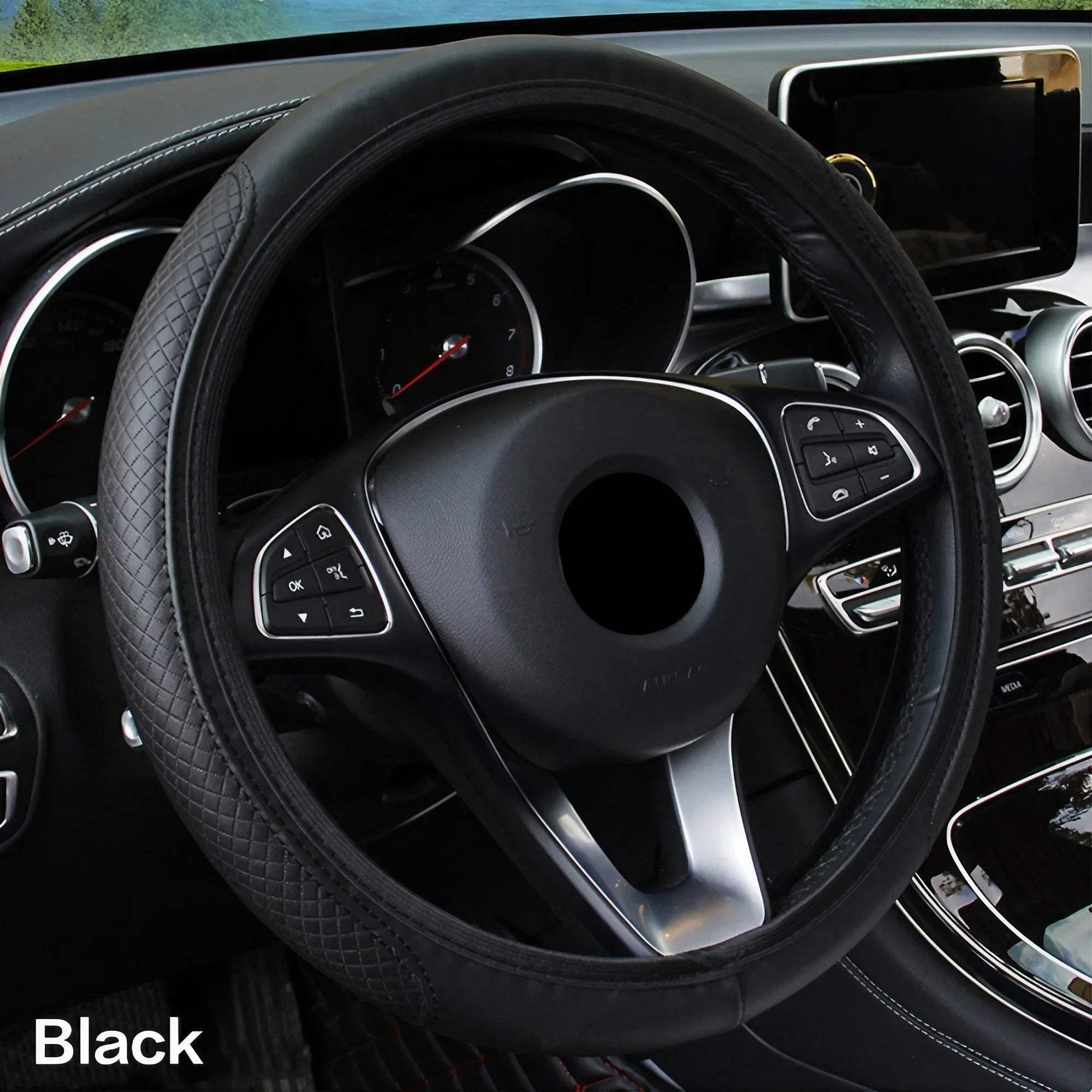 Eliteridegear breathable PU leather universal car steering wheel cover with anti-slip texture, interior decoration accessory.