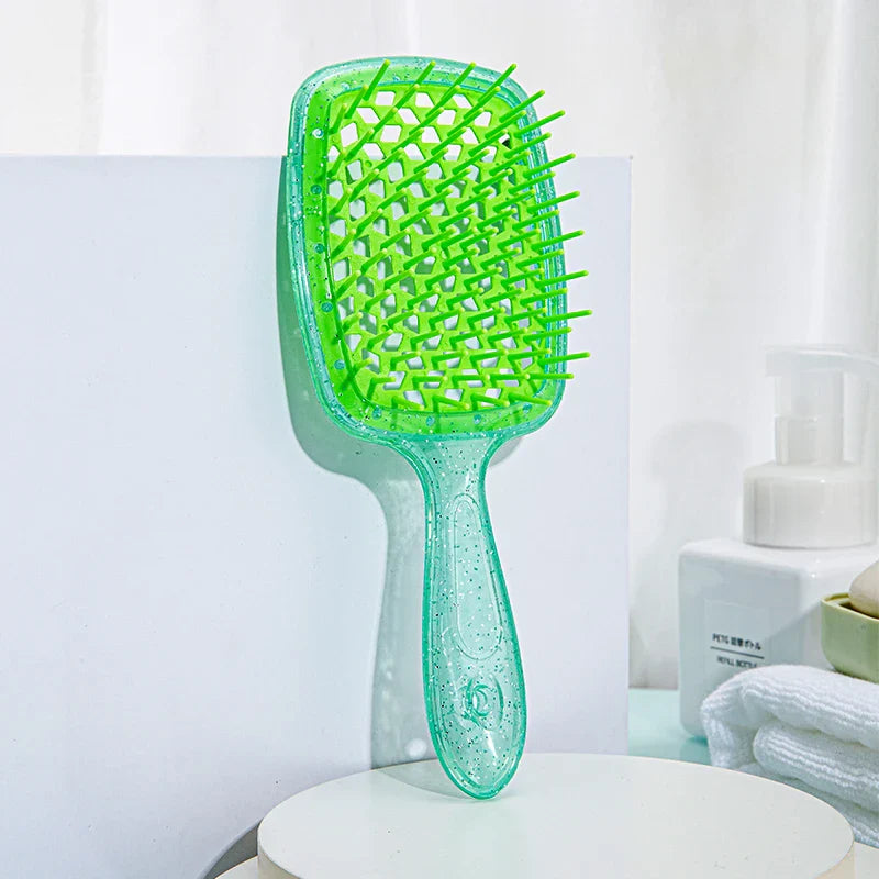 Adistore detangling hair brush for wet and curly hair with massage hollow comb design, easy detangling and gentle on curls.