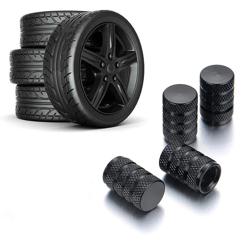 Set of four Eliteridegear aluminum car wheel tire valve stem caps, dust covers for tire air valves, universal fit.