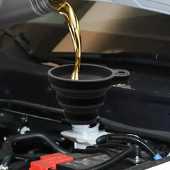 Eliteridegear foldable portable funnel for fuel, beer, and oil transfer, made of durable plastic, compact and easy to store.