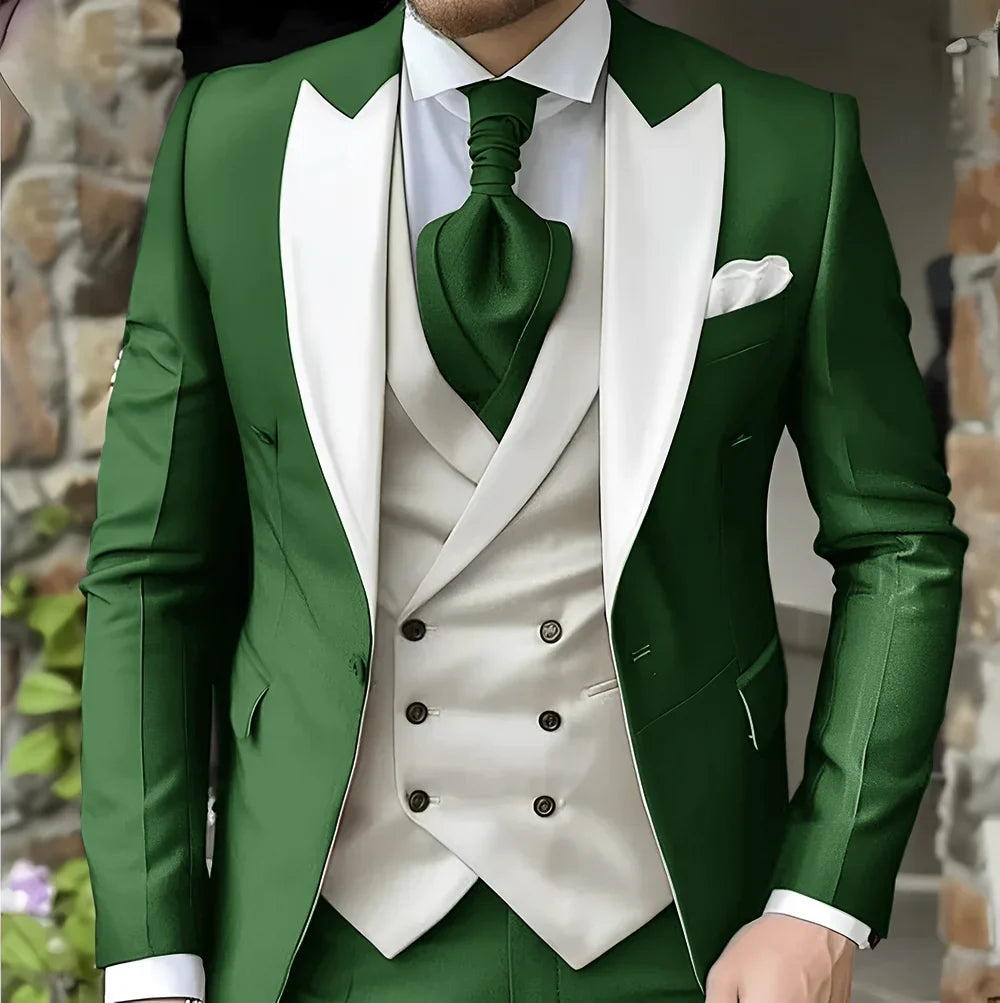 CN Jiangsu Men Slim Fit Wedding Three Piece Suit Peak Lapel
