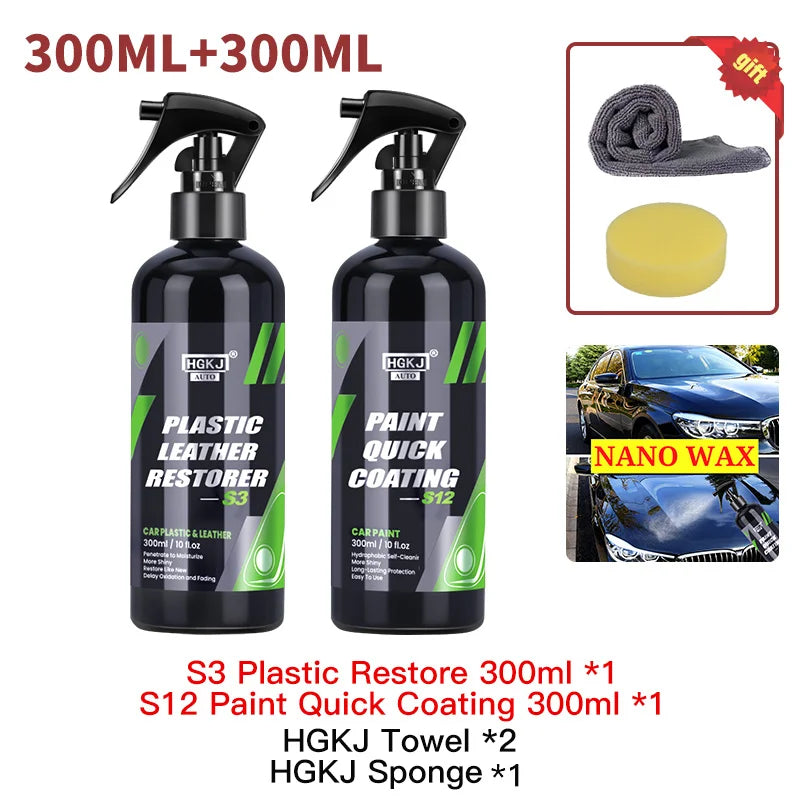300ml Eliteridegear car plastic and leather restorer liquid, shown in a clear bottle with black cap, designed for vehicle interior maintenance.