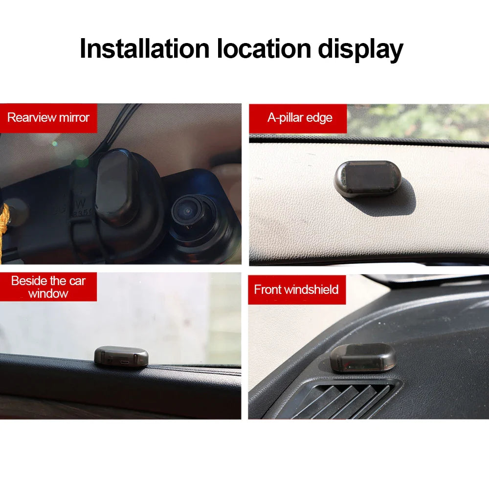 Eliteridegear solar-powered car security dummy alarm light with flashing LED warning and anti-theft caution lamp.