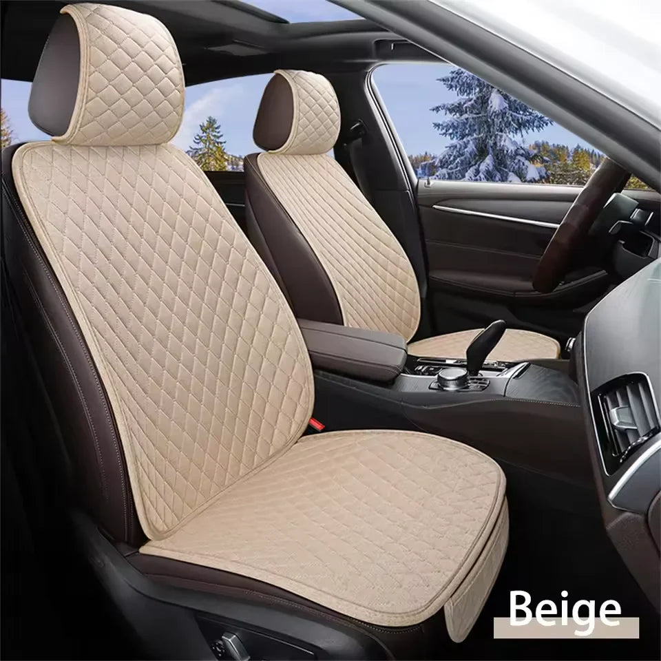 Eliteridegear universal flax car seat cover set with breathable front and rear cushions, providing comfortable protection for vehicle seats.