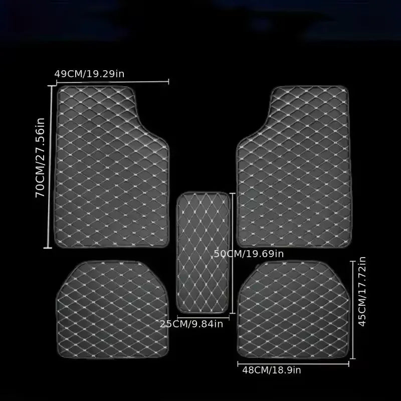 Set of five waterproof leather car floor mats by Eliteridegear, designed for universal auto foot protection.