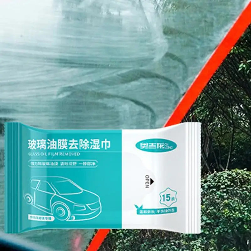 Eliteridegear car glass cleaning wipes for windshield and windows, showing a pack of wipes ready for use on vehicle glass surfaces.