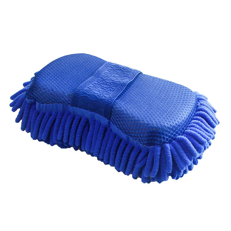 Blue microfiber chenille car wash sponge and cleaning brush tool from Eliteridegear for auto washing and detailing.