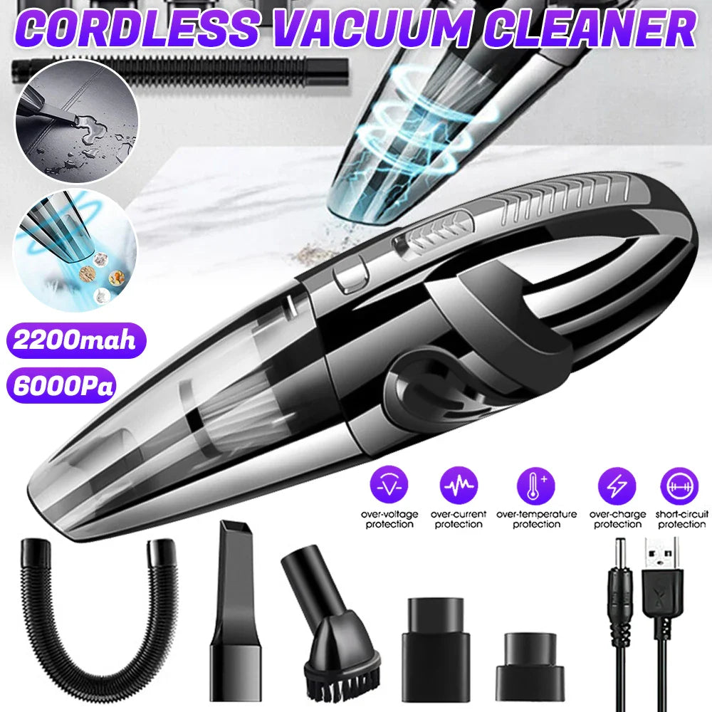 Eliteridegear wireless handheld vacuum cleaner with 12000PA strong suction, USB charging, wet and dry car cleaning.