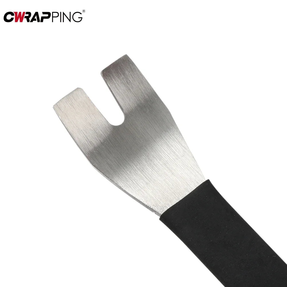 Stainless steel car interior clip panel trim removal tool by Eliteridegear, with pry and buckle driver for car accessory installation.