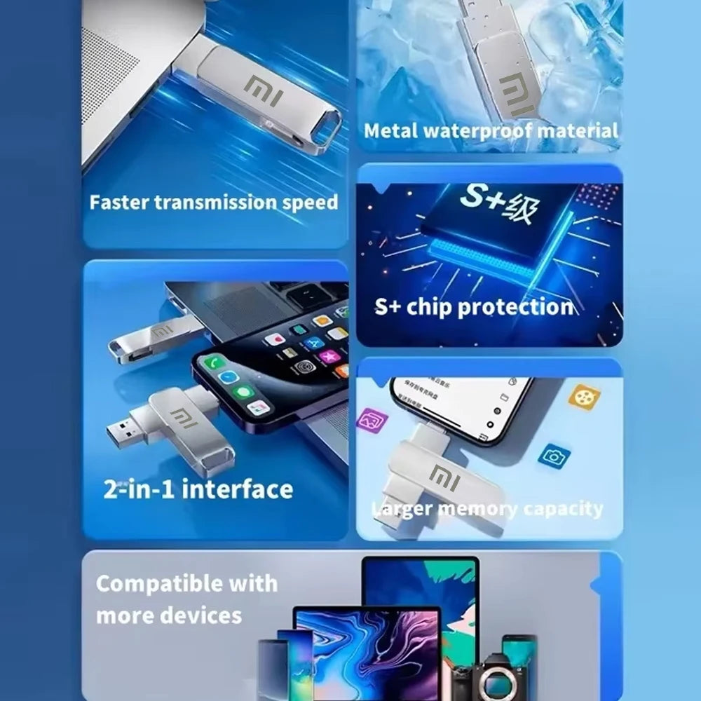 Xiaomi 16TB USB Flash Drive USB 3.0 Memories Type-c 2-In-1 8TB 2TB OTG Pendrive High Speed Flash U Disk For Computer Mobilephone