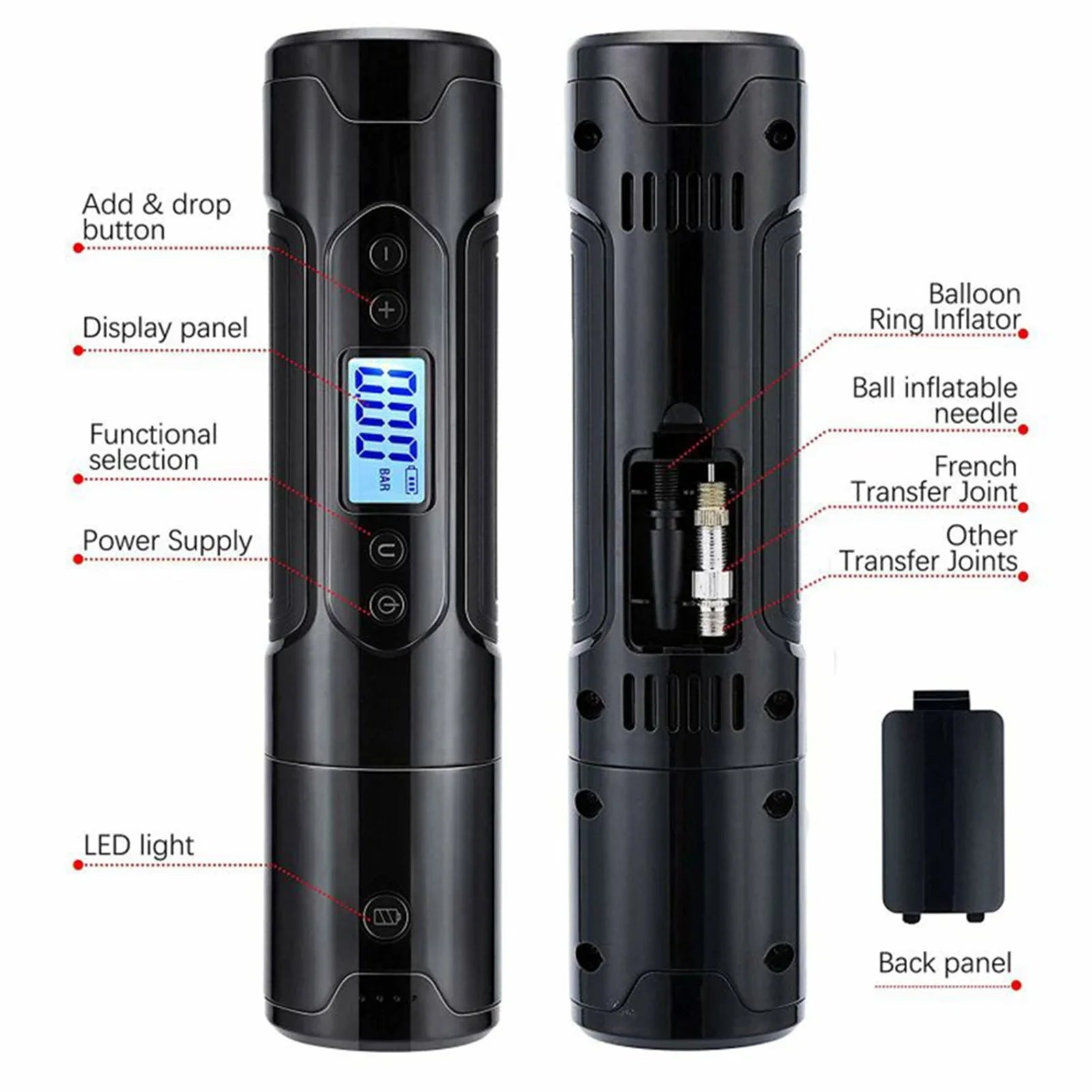 Eliteridegear small air pump inflator with compact design, suitable for vehicles and sports equipment, shown in the image.