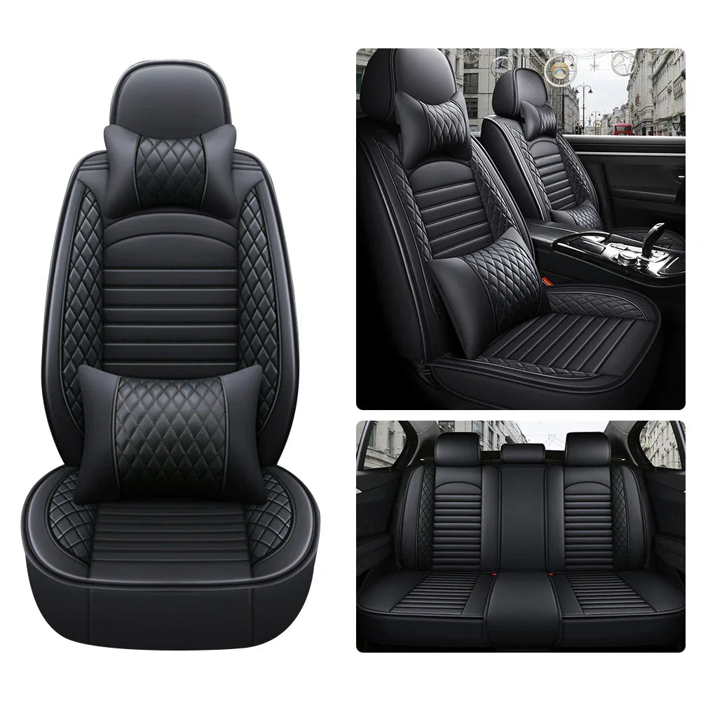 Eliteridegear 5-seats PU leather car seat covers set with front and rear cushions, universal fit for full vehicle interior protection