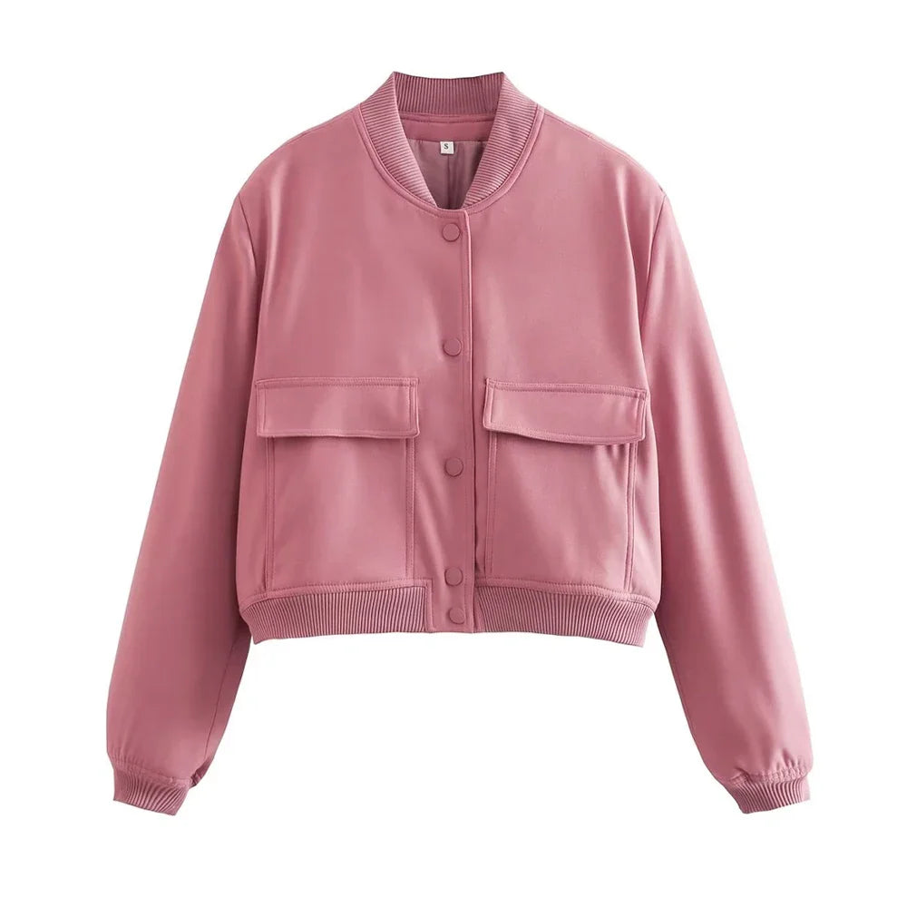 Adistore SLTNX TRAF women's bomber jacket with long sleeves and front pockets, stylish ladies jacket in black with a sleek design.