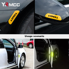 Set of four reflective car door stickers from Eliteridegear, featuring safety warning tape for exterior and interior vehicle use.