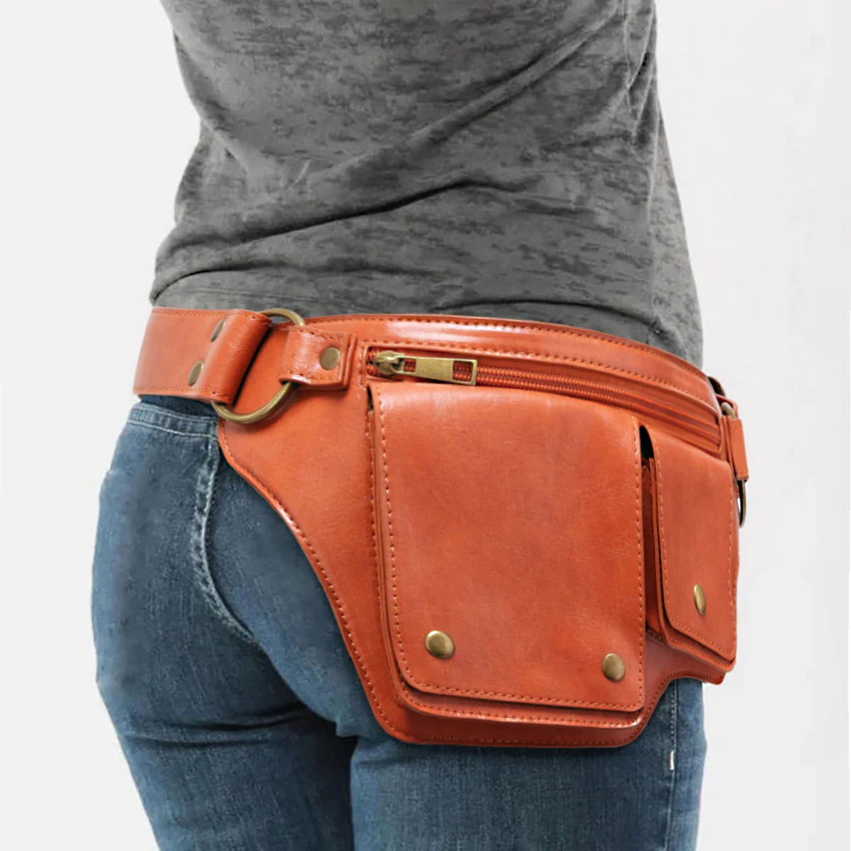 Eliteridegear cool punk motorcycle style waist bag with adjustable belt, retro outdoor sports fanny pack, black and edgy design