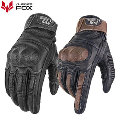 Eliteridegear summer retro perforated leather motorcycle gloves for men and women, full finger motocross biker gloves in black.