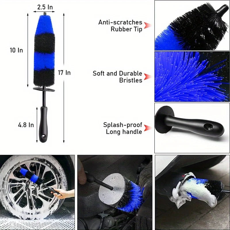 Eliteridegear wheel and tire brush kit with 20 pieces, car cleaning brushes for washing and detailing, drill-compatible car care tools