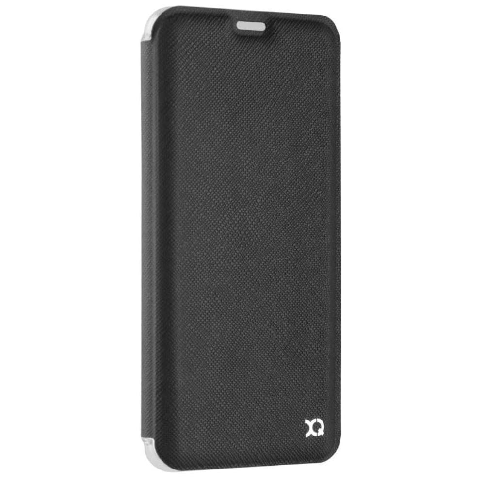 Samsung Galaxy S9 XQISIT Book Flip Case by Phone Base featuring a leather-like cover and interior card slots.