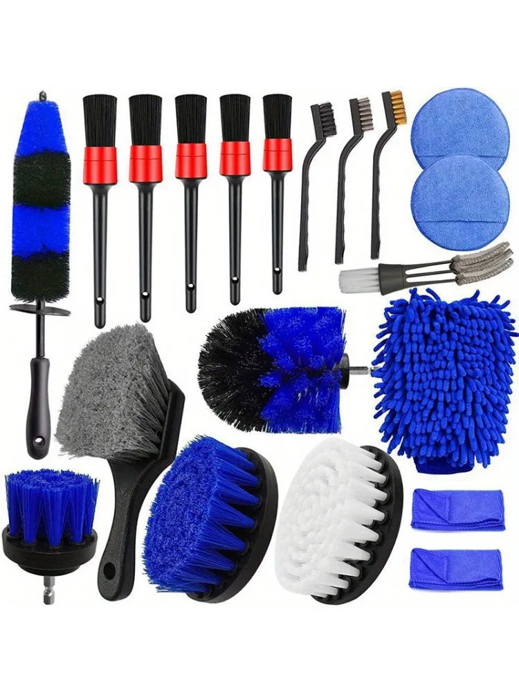 Eliteridegear wheel and tire brush kit with 20 drill brushes for car washing and detailed cleaning of wheels and tires