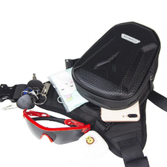 Eliteridegear motorcycle drop waist leg bag with EVA hard shell, side pocket, and adjustable strap for outdoor casual riding.