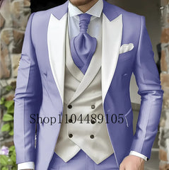 CN Jiangsu Men Slim Fit Wedding Three Piece Suit Peak Lapel