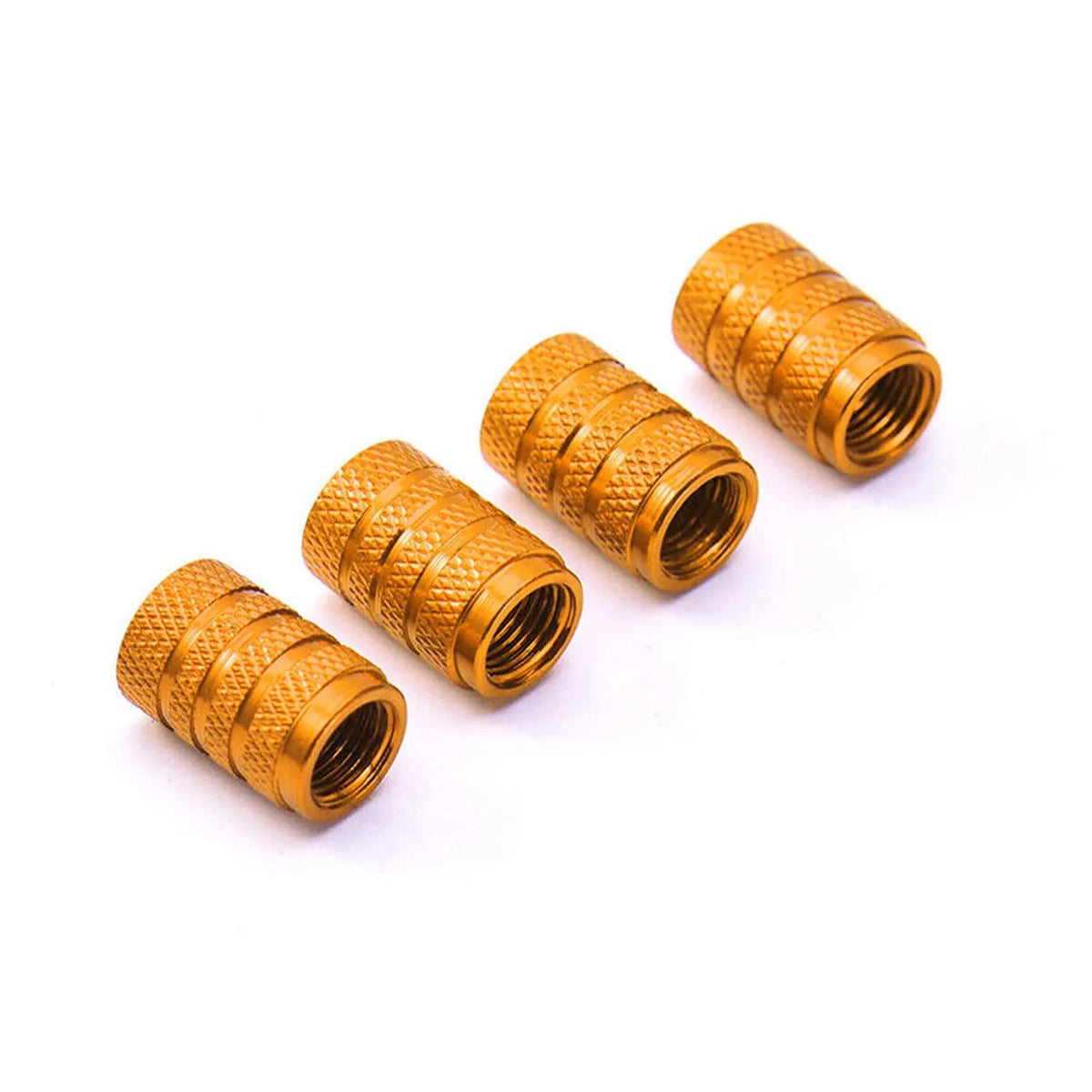 Set of 4 Eliteridegear aluminum car wheel tire valve stem caps, dust covers for tire air valves on vehicle wheels.