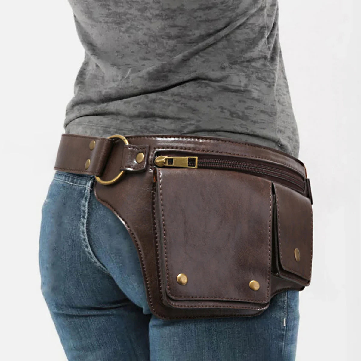 Eliteridegear cool punk motorcycle style waist bag with adjustable belt, retro outdoor design, perfect for fashion fanny pack style.