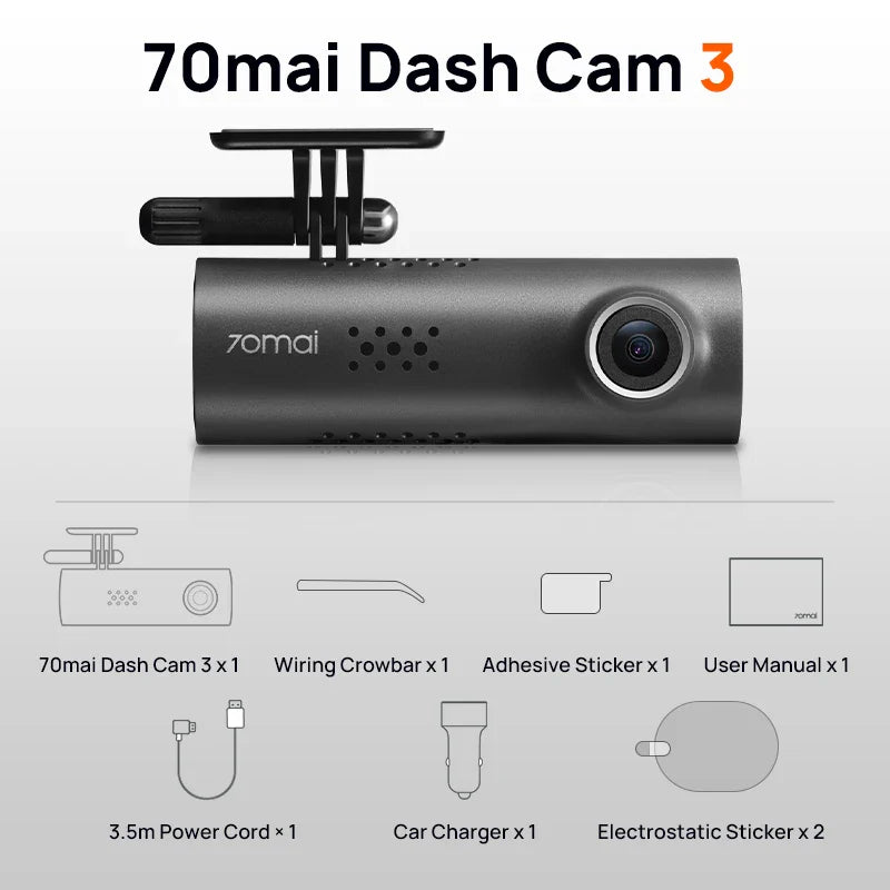 Eliteridegear 70mai Smart Dash Cam 3 M200 with voice control, 1080P resolution, 130-degree FOV, WiFi, car DVR, auto recorder
