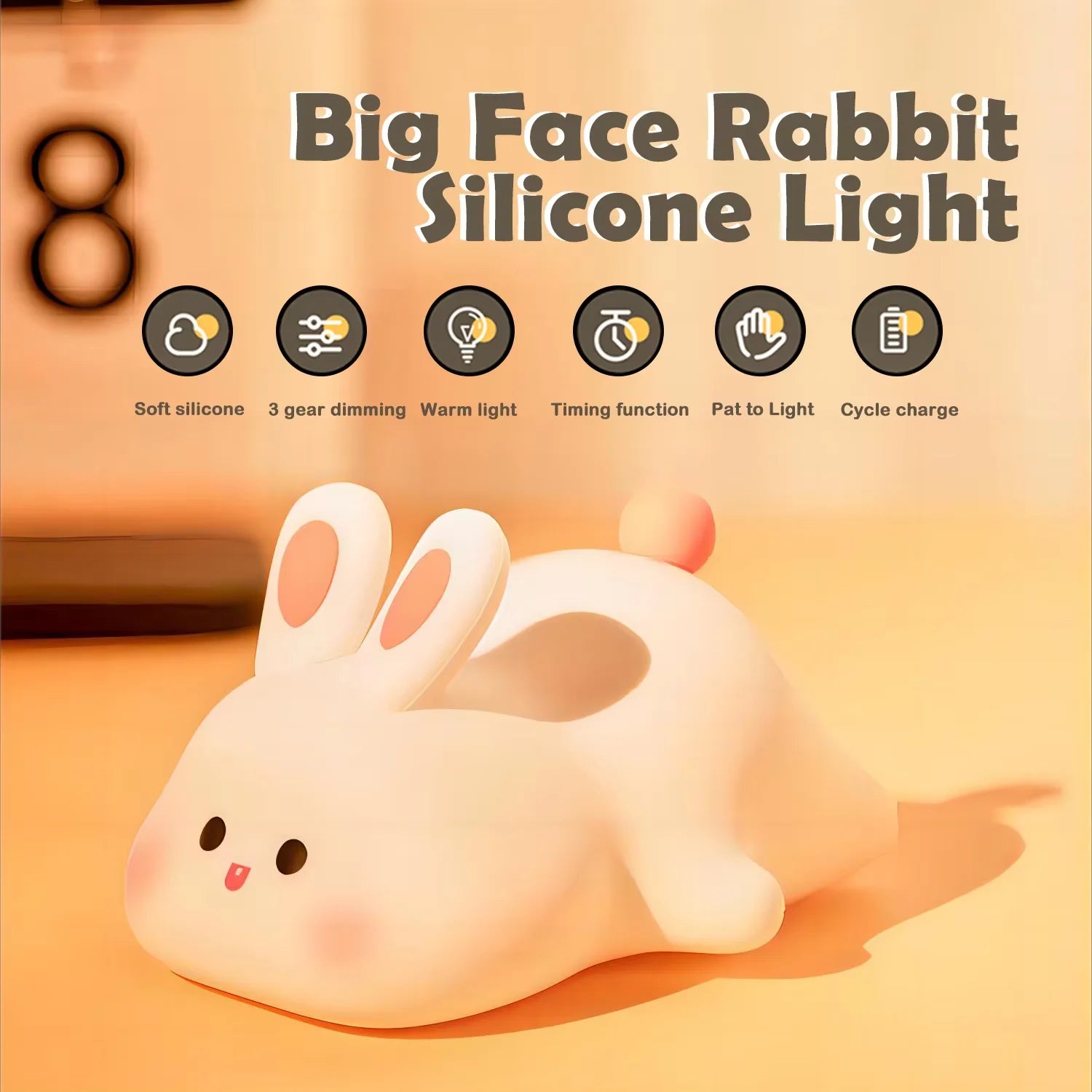 Cute bunny cartoon night light from shopxpress.uk, USB rechargeable with touch dimming, perfect for children's bedside sleep.