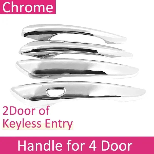 Chrome door handle cover set with ABS carbon fiber style stickers, designed for stylish vehicle door handle enhancement by Eliteridegear.