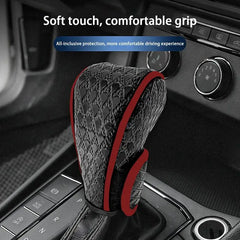 Eliteridegear leather car shift handle cover with non-slip, wear-resistant material for automatic gear shifter decoration.