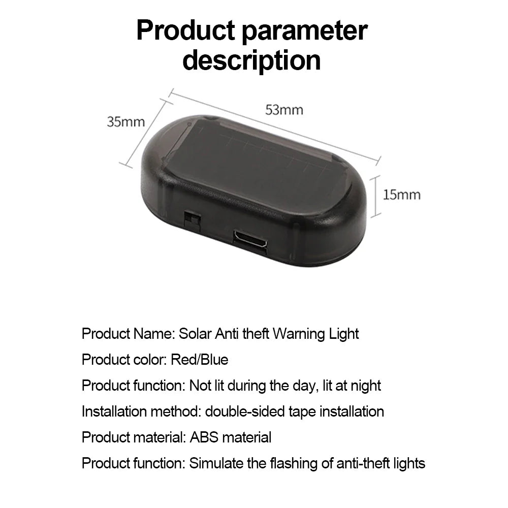 Eliteridegear solar-powered car dummy security light with flashing LED warning lamp, simulating a real anti-theft alarm for vehicles