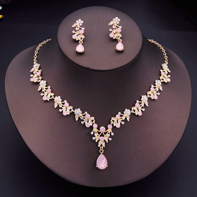 Exquisite Dangle Earrings and Necklace for Women Elegant Jewelry Set Flower Design Shining Rhinestone Necklace set Wedding