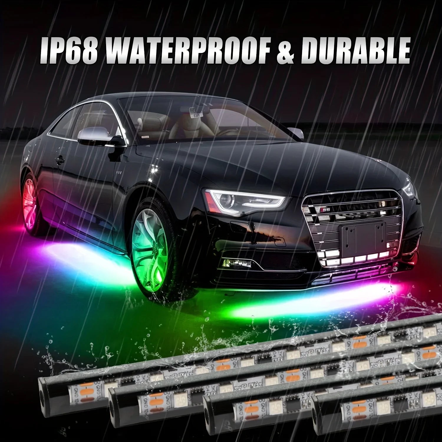 RGB flexible car underglow LED light strip with app control, neon underbody ambient lighting for vehicles by Eliteridegear